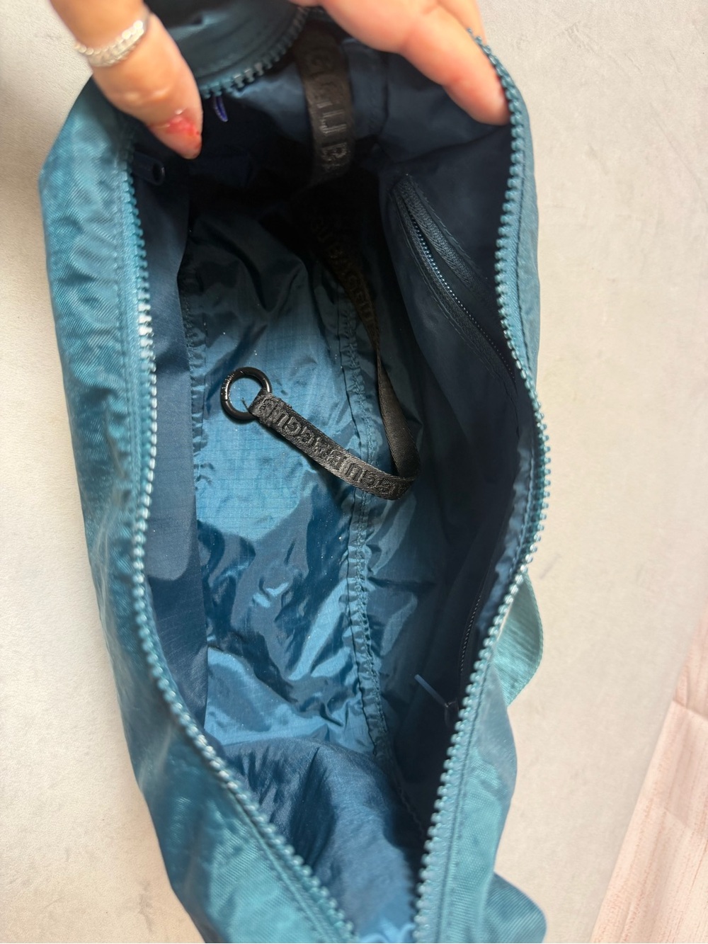 BAGGU Teal Green Nylon Messenger Bag with Logo Strap - Picture 7 of 10